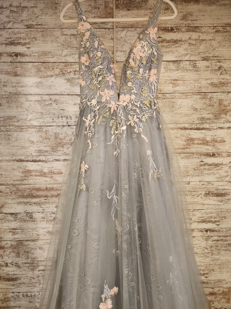 GRAY/FLORAL A LINE GOWN (NEW)