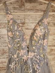 GRAY/FLORAL A LINE GOWN (NEW)