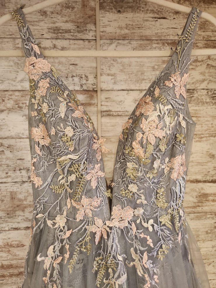 GRAY/FLORAL A LINE GOWN (NEW)