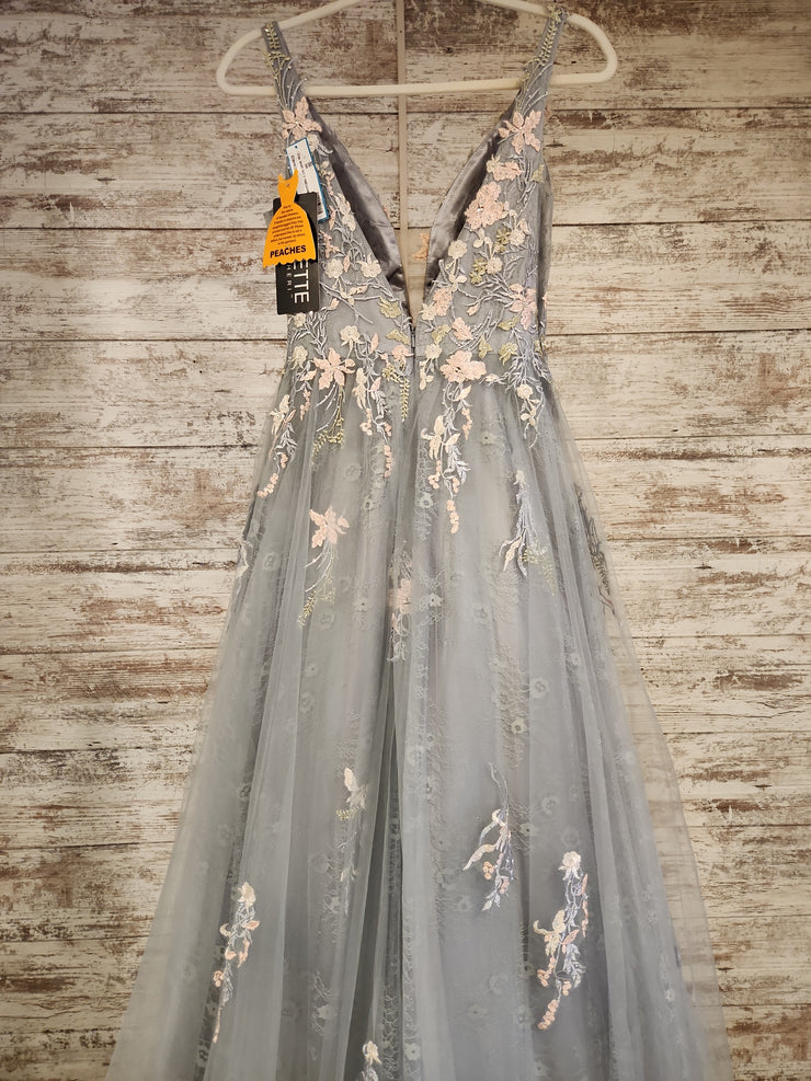 GRAY/FLORAL A LINE GOWN (NEW)