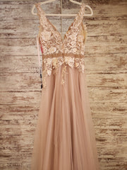 TAN/FLORAL A LINE GOWN