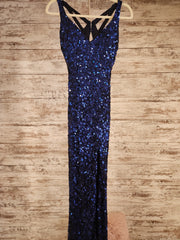 NAVY SEQUIN LONG EVENING GOWN