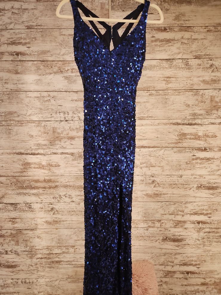 NAVY SEQUIN LONG EVENING GOWN