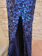 NAVY SEQUIN LONG EVENING GOWN
