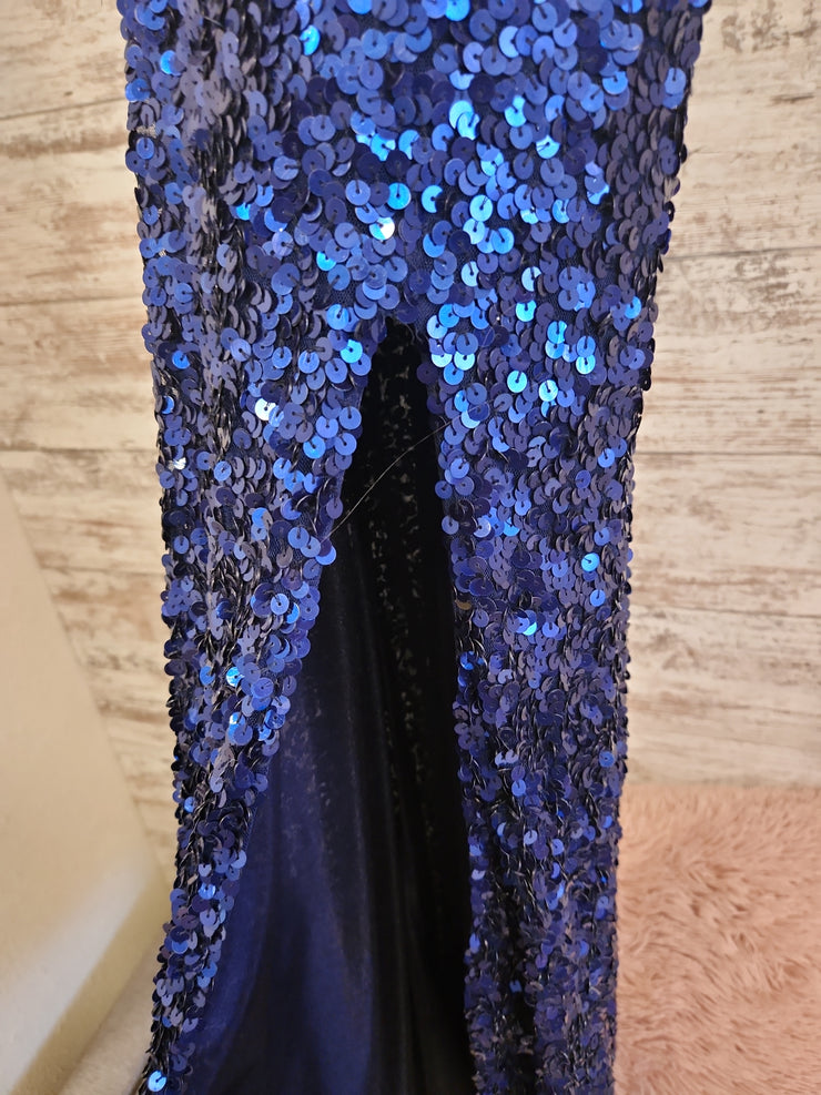 NAVY SEQUIN LONG EVENING GOWN