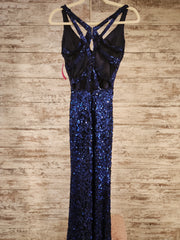 NAVY SEQUIN LONG EVENING GOWN