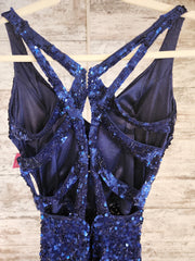 NAVY SEQUIN LONG EVENING GOWN