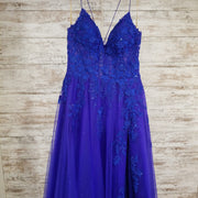 ROYAL BLUE/FLORAL A LINE GOWN