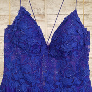 ROYAL BLUE/FLORAL A LINE GOWN