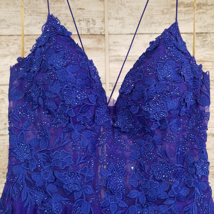 ROYAL BLUE/FLORAL A LINE GOWN