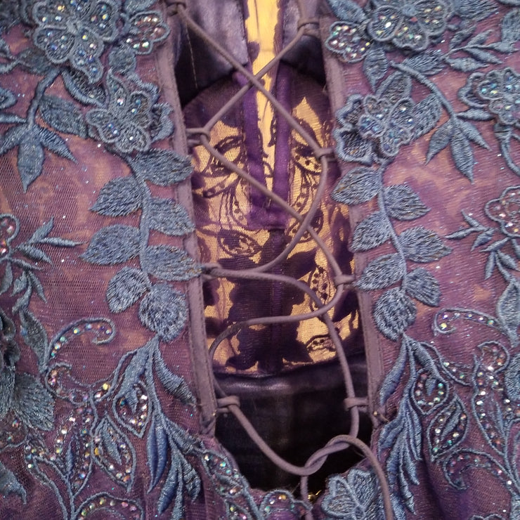 ROYAL BLUE/FLORAL A LINE GOWN