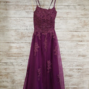 PURPLE/FLORAL A LINE GOWN