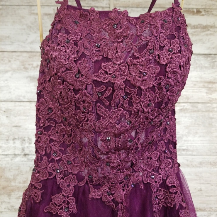PURPLE/FLORAL A LINE GOWN