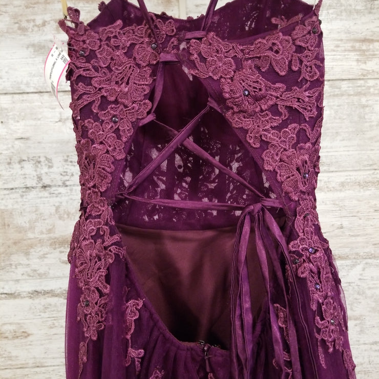 PURPLE/FLORAL A LINE GOWN