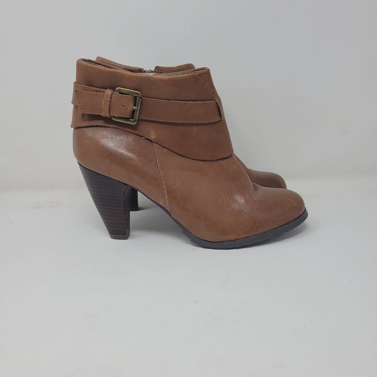 BROWN LEATHER ANKLE BOOTS-NEW