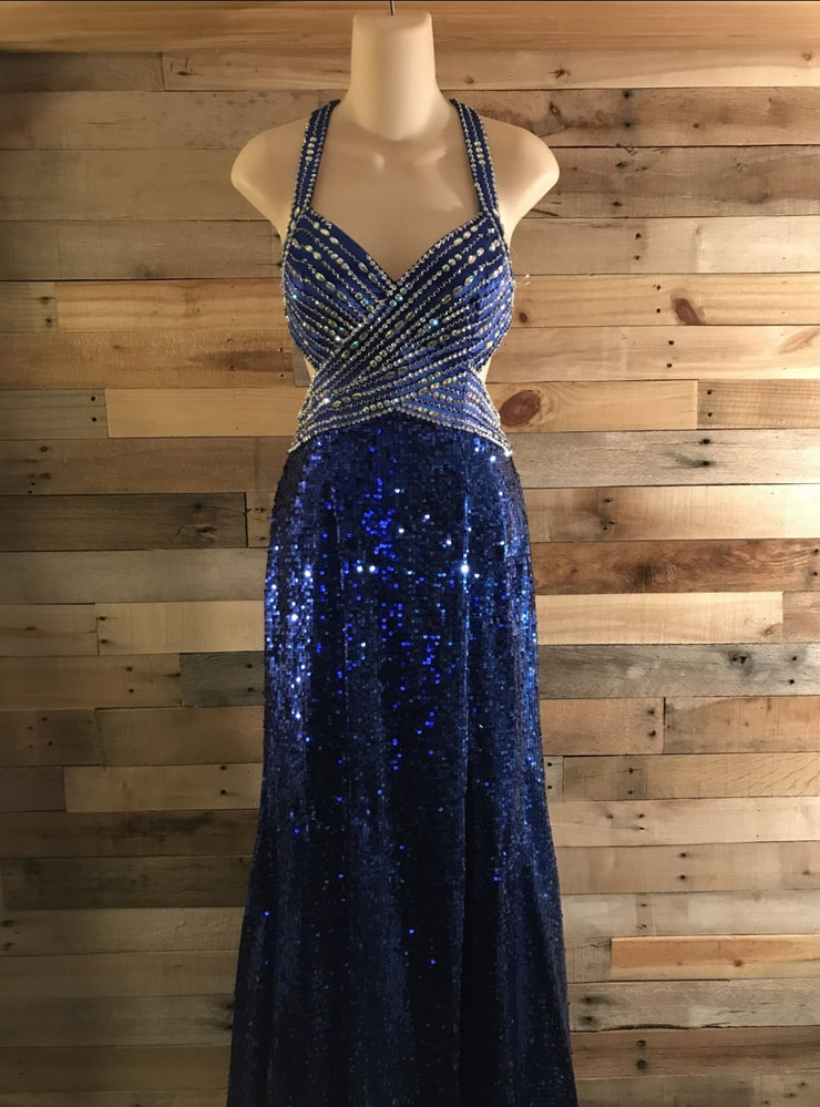 BLUE SEQUIN LONG EVENING GOWN