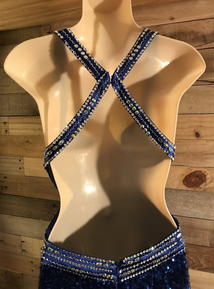 BLUE SEQUIN LONG EVENING GOWN