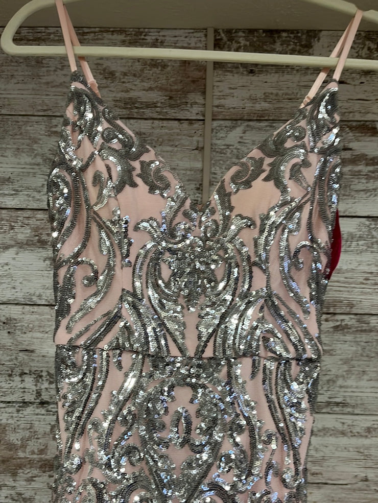 PINK/SILVER LONG EVENING GOWN