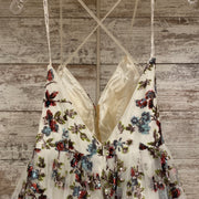 WHITE/FLORAL A LINE GOWN