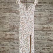 WHITE/TAN SPARKLY LONG DRESS
