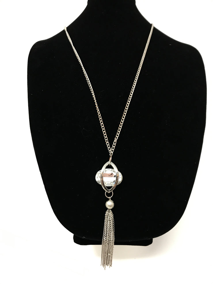 SILVER GEM CHARM NECKLACE