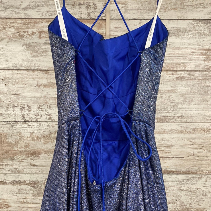 BLUE SPARKLY A LINE GOWN