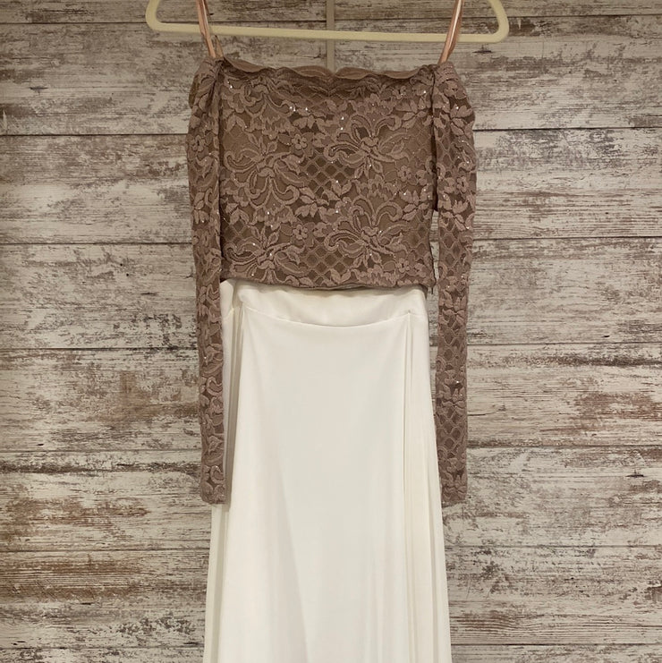 TAN/WHITE 2 PC. DRESS SET