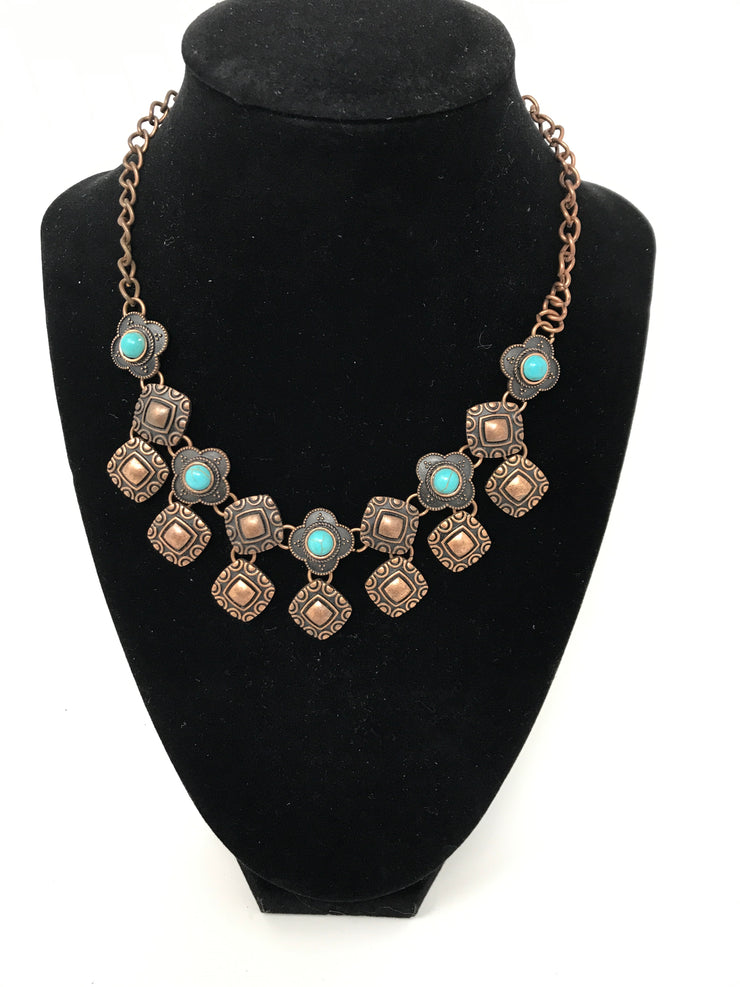 COPPER & TEAL CHARMS NECKLACE