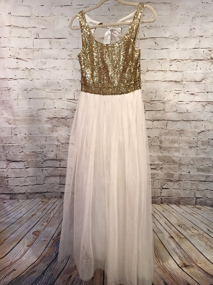 WHITE/ GOLD A LINE GOWN