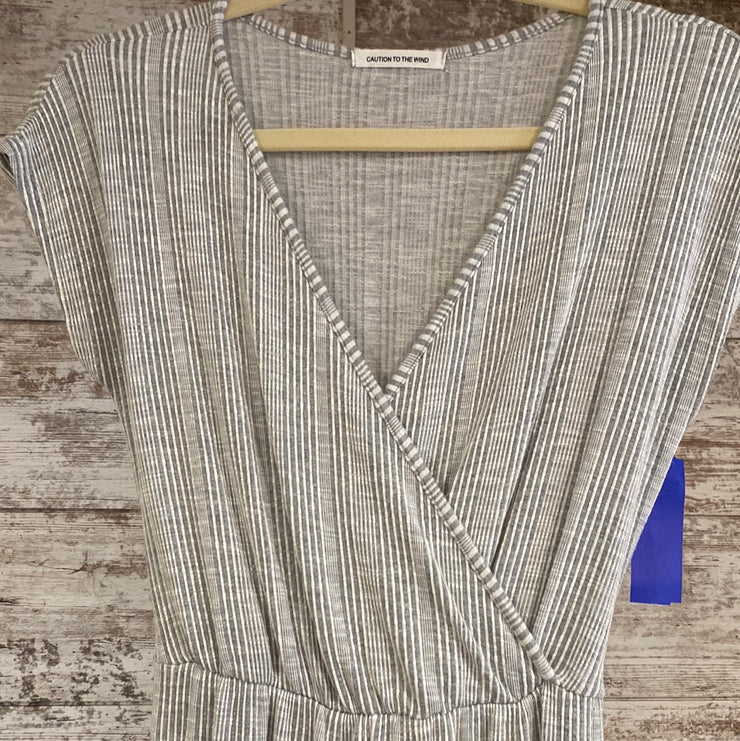 GRAY/WHITE STRIPED ROMPER