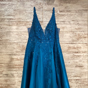 TEAL/FLORAL A LINE GOWN