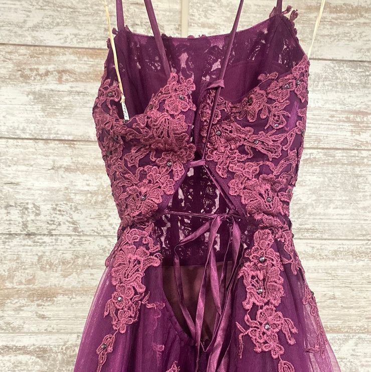 PURPLE/FLORAL A LINE GOWN