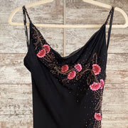 BLACK/FLORAL LONG EVENING GOWN