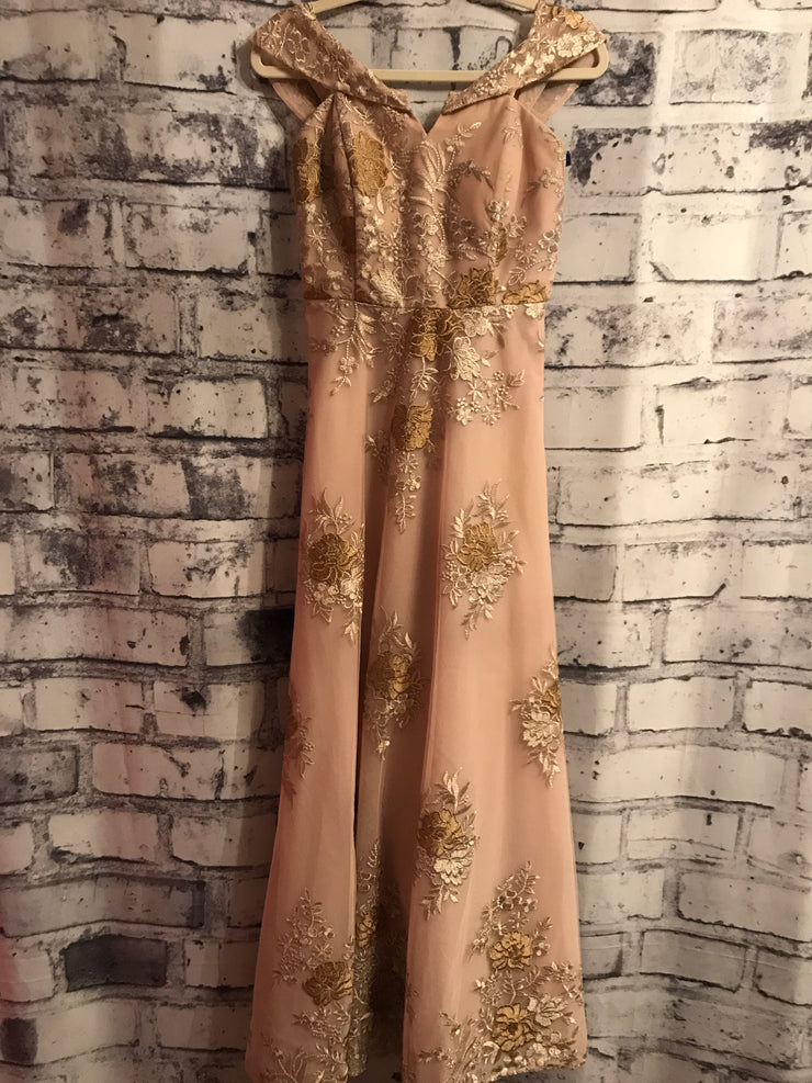 TAN/FLORAL A LINE GOWN