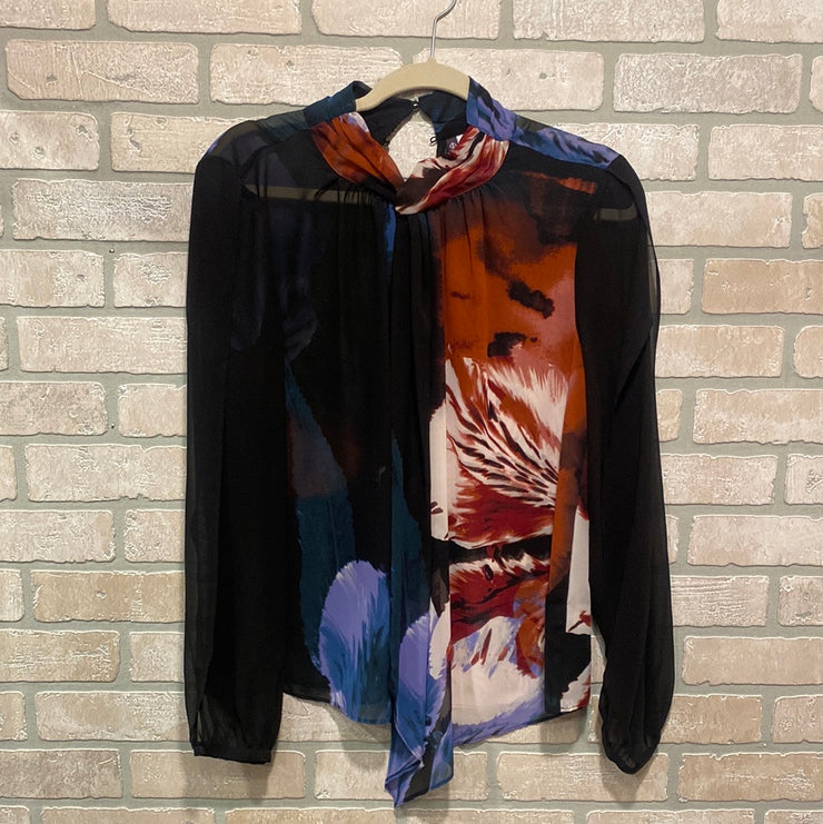 BLACK/COLORFUL SHEER TOP
