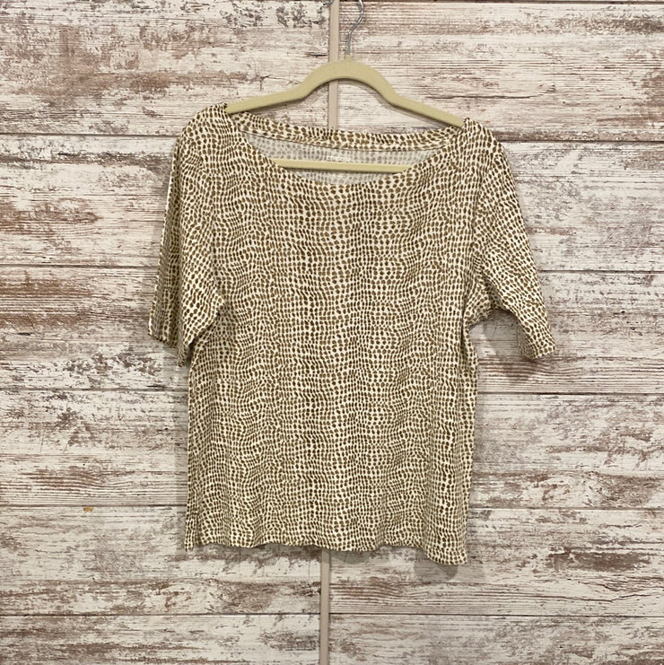 TAN/WHITE SHORT SLEEVE TOP