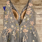 GRAY/FLORAL A LINE GOWN