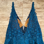 TEAL/FLORAL A LINE GOWN