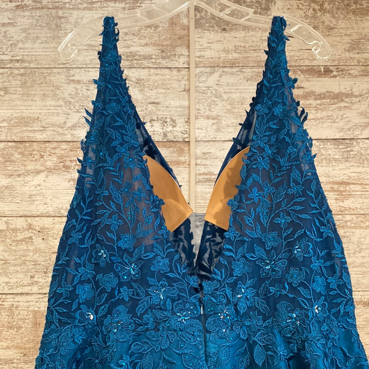 TEAL/FLORAL A LINE GOWN