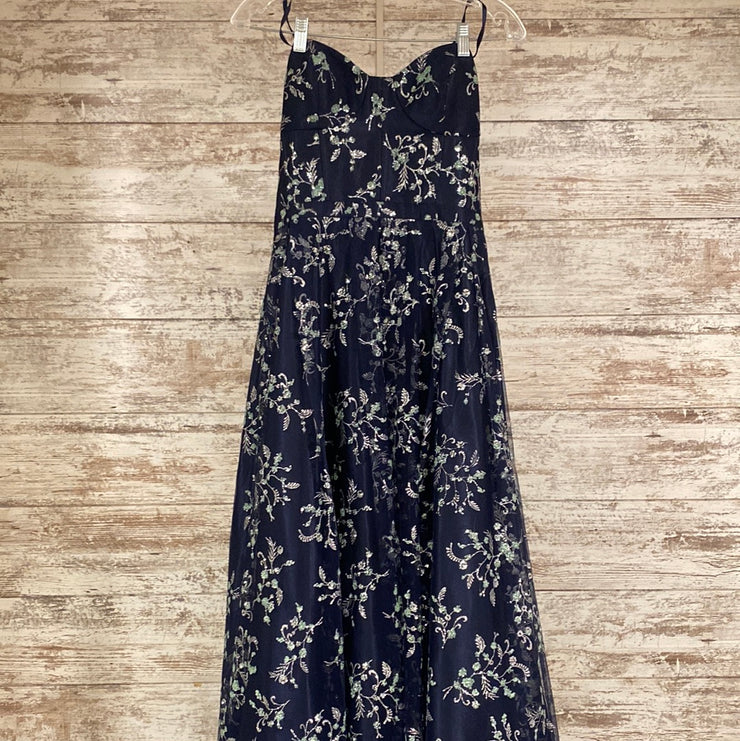 NAVY/FLORAL A LINE GOWN