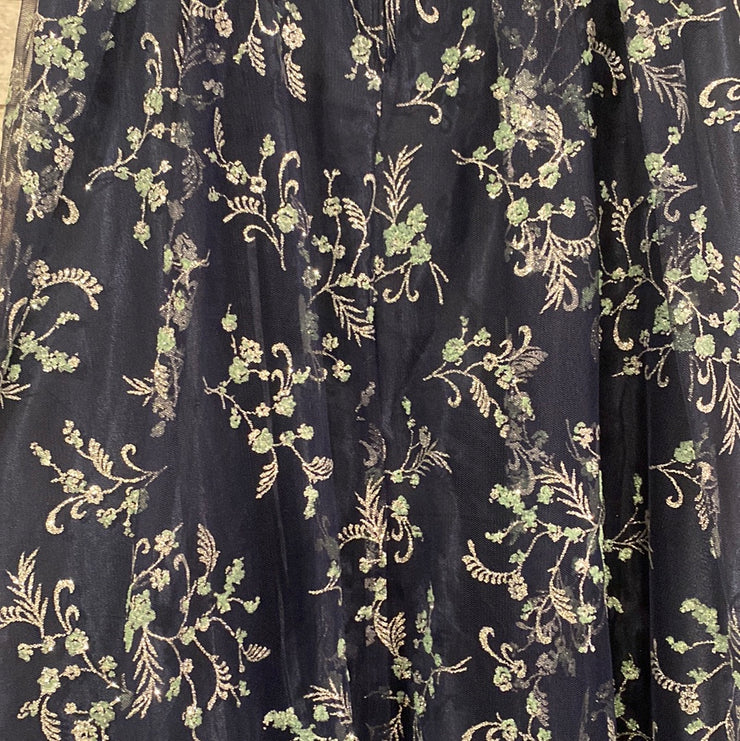 NAVY/FLORAL A LINE GOWN