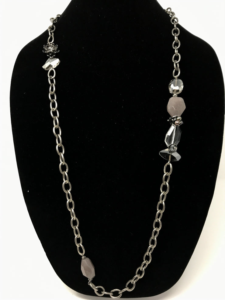 SILVER/PURPLE CRYSTAL NECKLACE