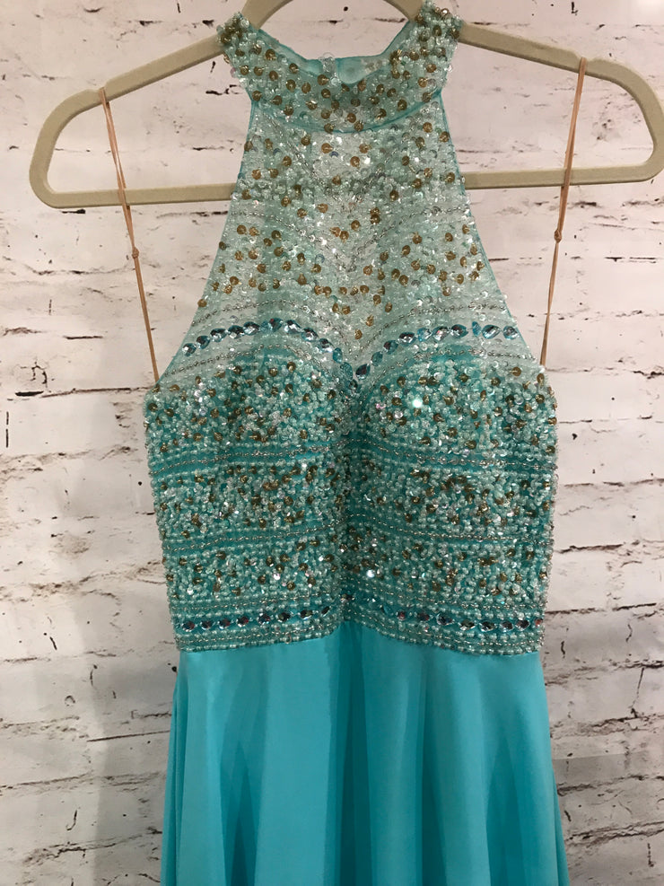 LT. BLUE BEADED TOP LONG DRESS