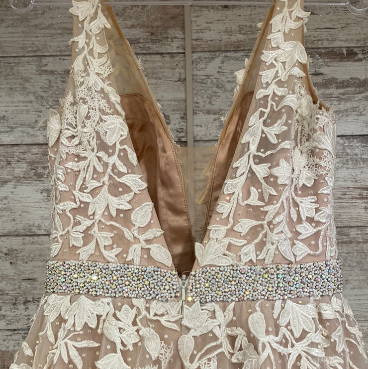 IVORY/FLORAL A LINE GOWN