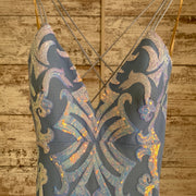 BLUE SEQUIN LONG EVENING GOWN