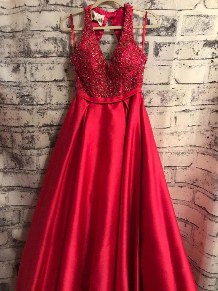 HOT PINK BEADED A LINE GOWN