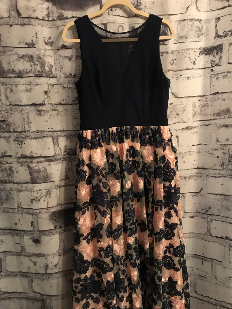 NAVY/PINK FLORAL A-LINE GOWN
