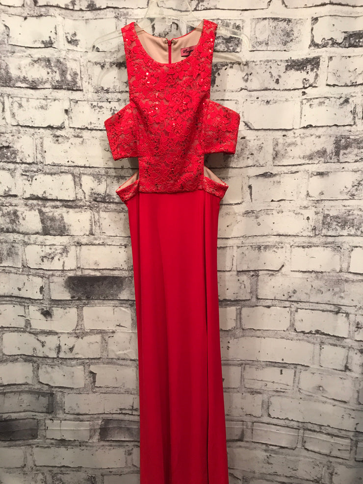 RED OPEN SIDES LONG GOWN