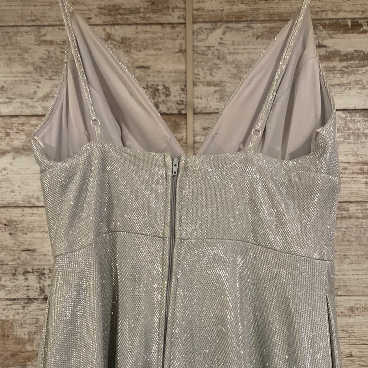 SILVER SPARKLY A LINE GOWN