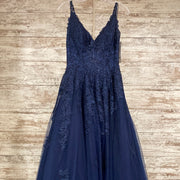 NAVY/FLORAL A LINE GOWN